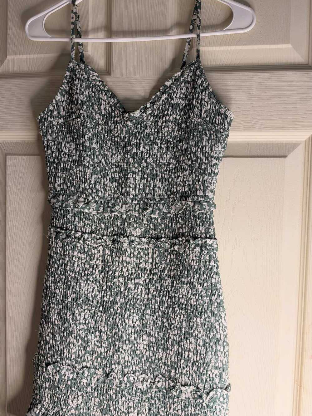 Abercrombie & Fitch Green and White Smocked Spaghetti-Strap Dress